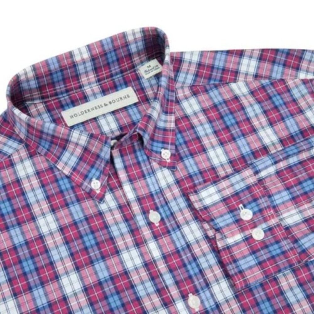 NWT Holderness & Bourne Men's The Andrews Shirt Vintage Claret Plaid M